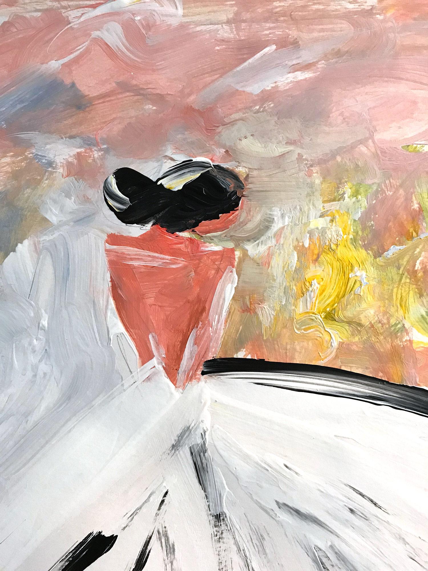 Scarlett, figura astratta su carta - Painting di Cindy Shaoul
