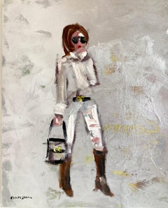 "Gucci de plata" Figura impresionista con gafas de sol Pintura al óleo sobre papel