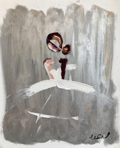 "Silver Streak" Figura con abito Haute Couture di Chanel Pittura a olio su carta