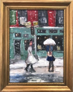 "Snow by 3rd and 10th Street" Impressionist Oil Painting Snow Scene with Figures