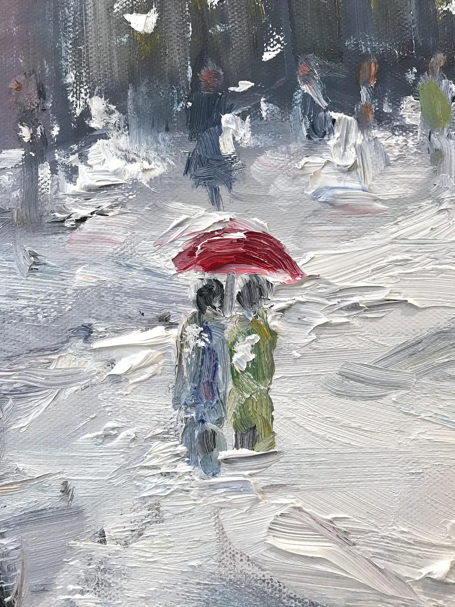 « Snow by Flatiron », peinture à l'huile impressionniste d'une scène de neige dans le style de Guy Wiggins  en vente 8