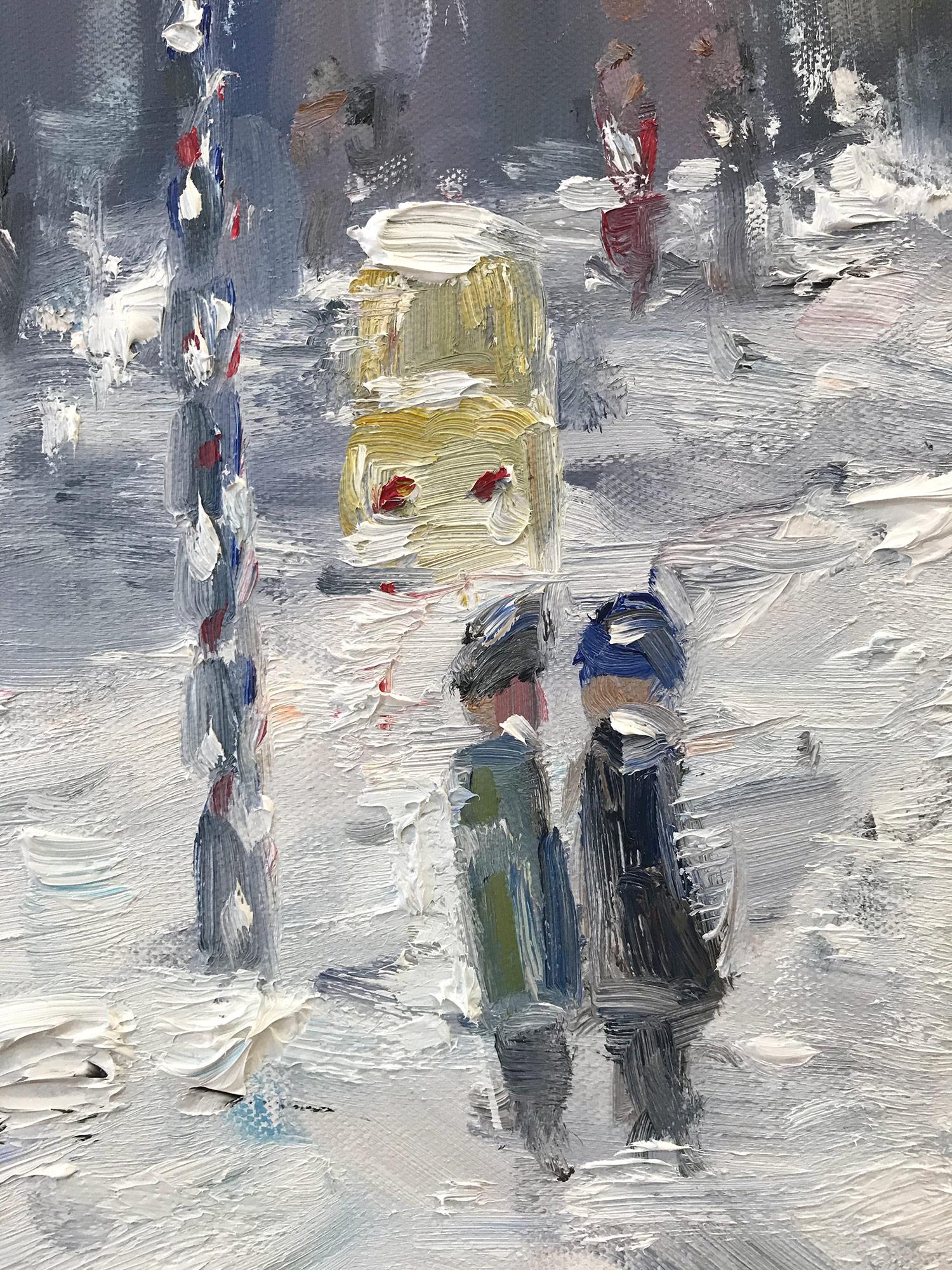 « Snow by Flatiron », peinture à l'huile impressionniste d'une scène de neige dans le style de Guy Wiggins  en vente 5