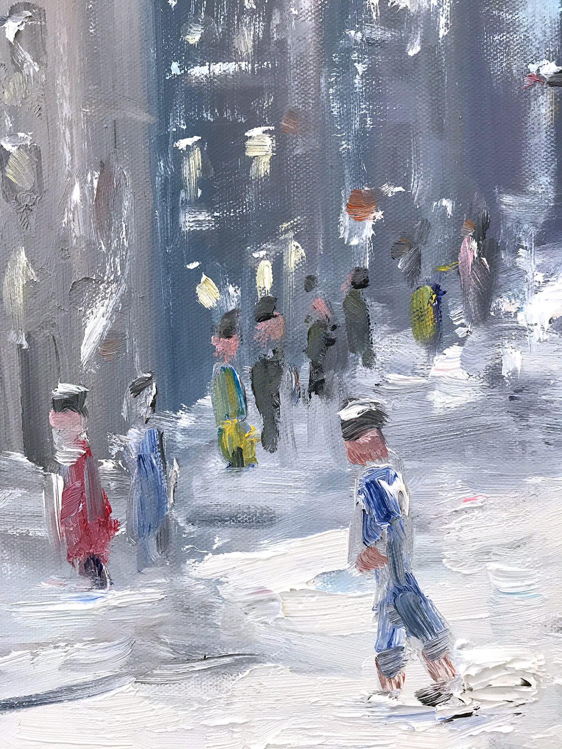 « Snow by Flatiron », peinture à l'huile impressionniste d'une scène de neige dans le style de Guy Wiggins  en vente 2