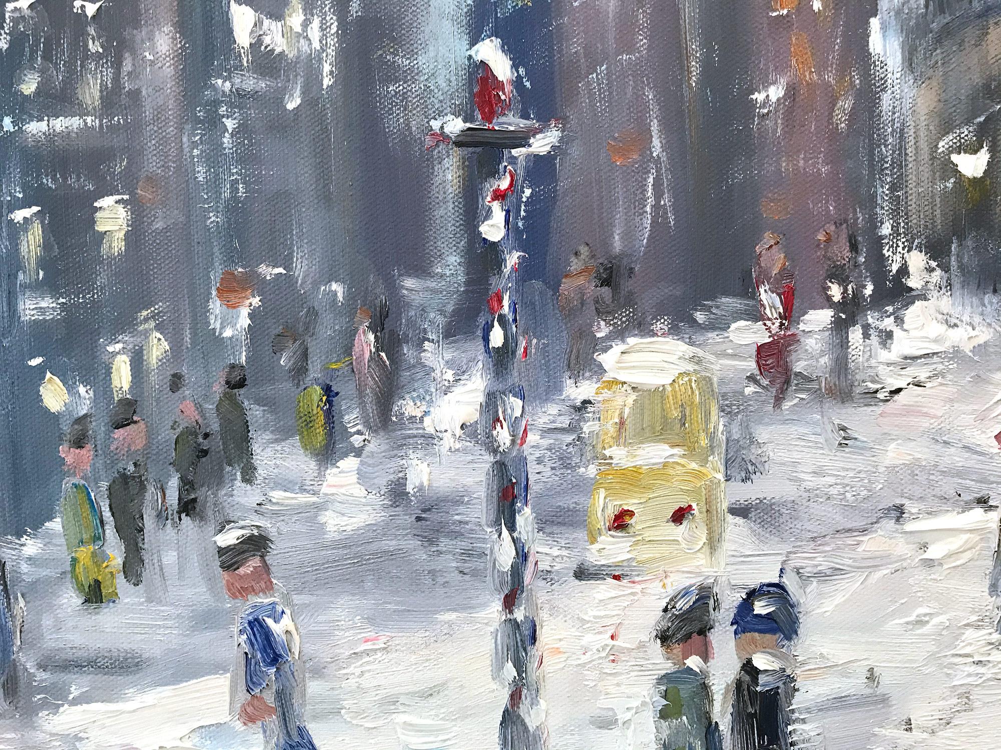 « Snow by Flatiron », peinture à l'huile impressionniste d'une scène de neige dans le style de Guy Wiggins  en vente 3