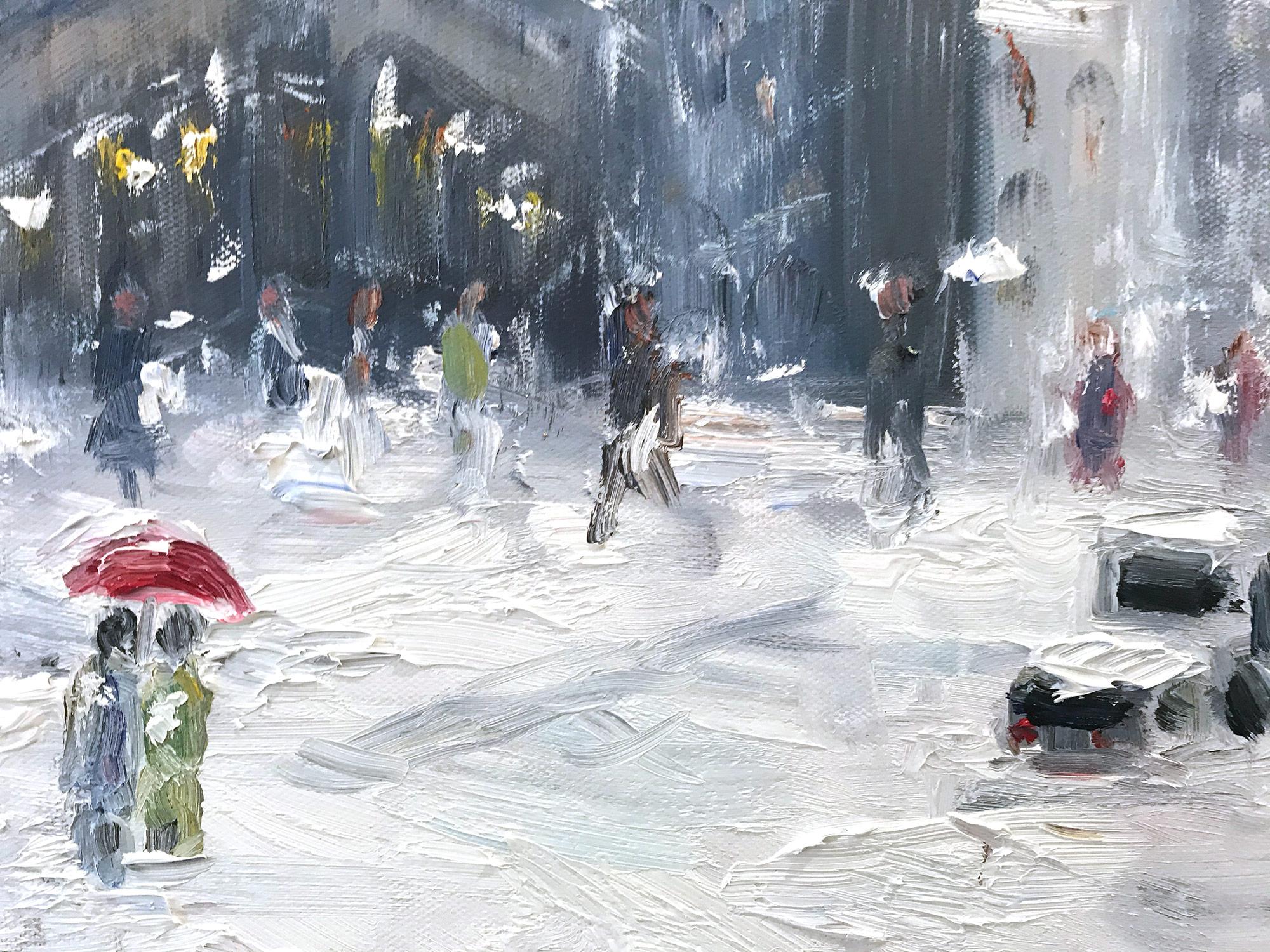 « Snow by Flatiron », peinture à l'huile impressionniste d'une scène de neige dans le style de Guy Wiggins  en vente 4