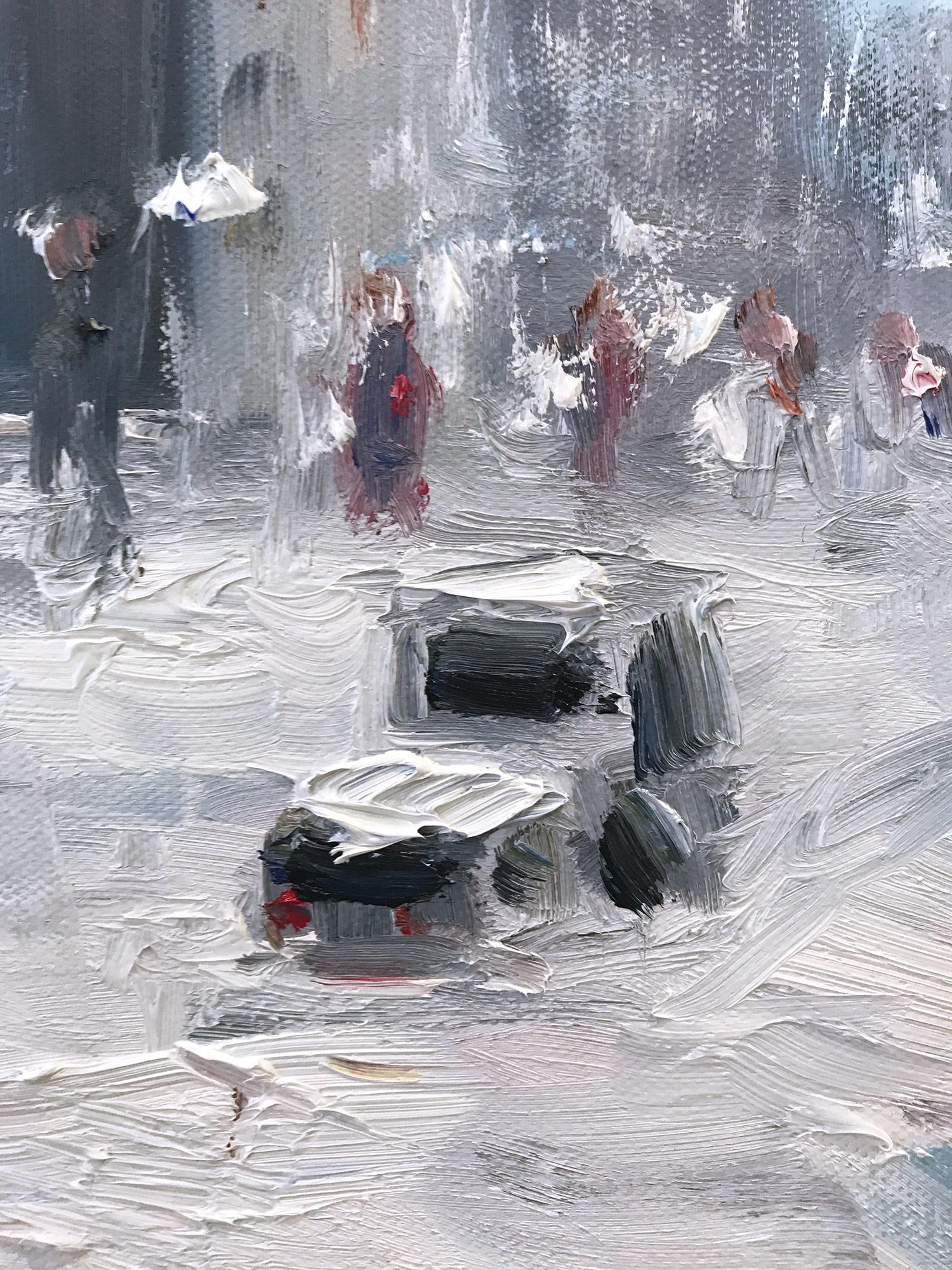 « Snow by Flatiron », peinture à l'huile impressionniste d'une scène de neige dans le style de Guy Wiggins  en vente 6