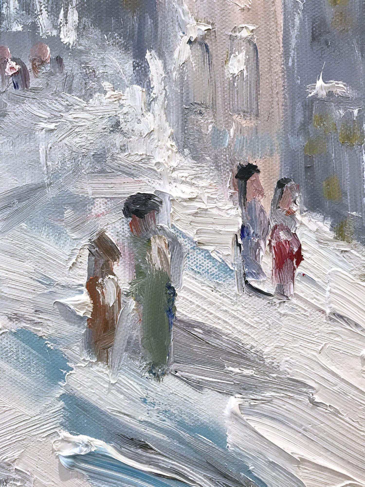 « Snow by Flatiron », peinture à l'huile impressionniste d'une scène de neige dans le style de Guy Wiggins  en vente 7