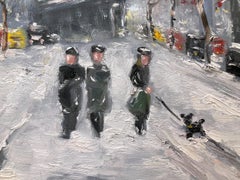 "Snow by Flatiron NYC" Impressionist Snow Scene Oil Paint Style of Guy Wiggins