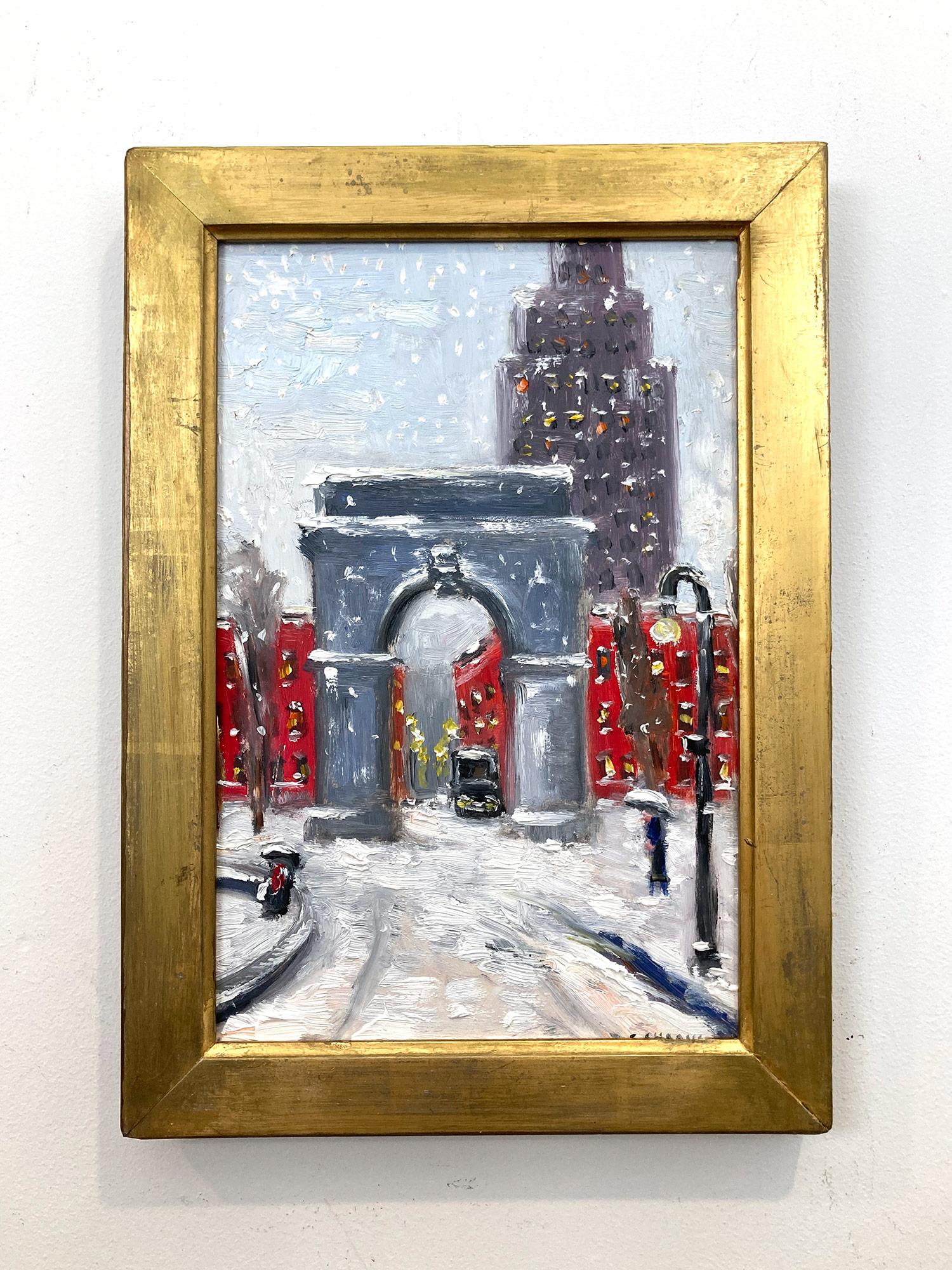 Peinture à l'huile impressionniste « Snow by Washington Square Park » de Greenwich Village en vente 6