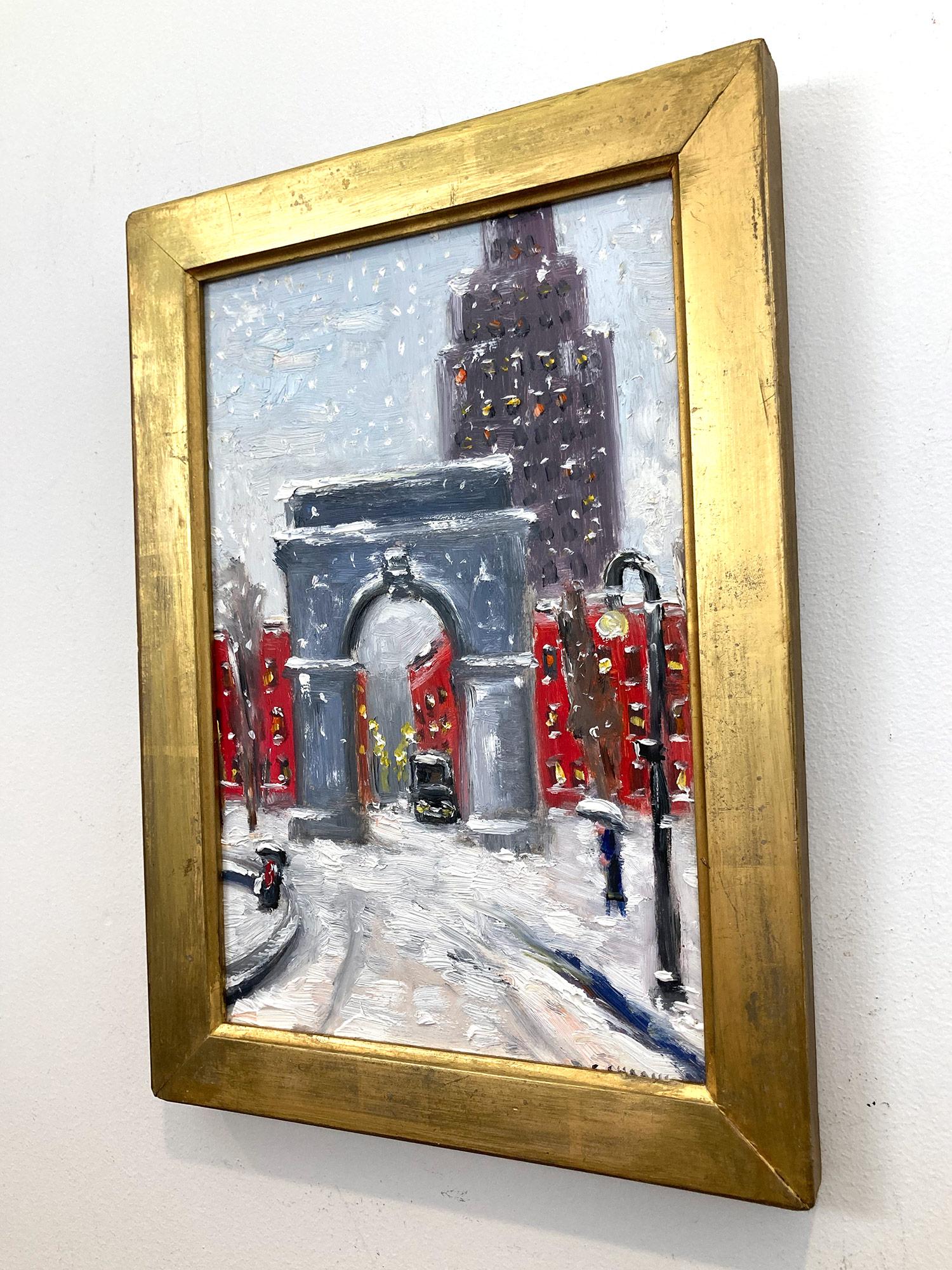 Peinture à l'huile impressionniste « Snow by Washington Square Park » de Greenwich Village en vente 7