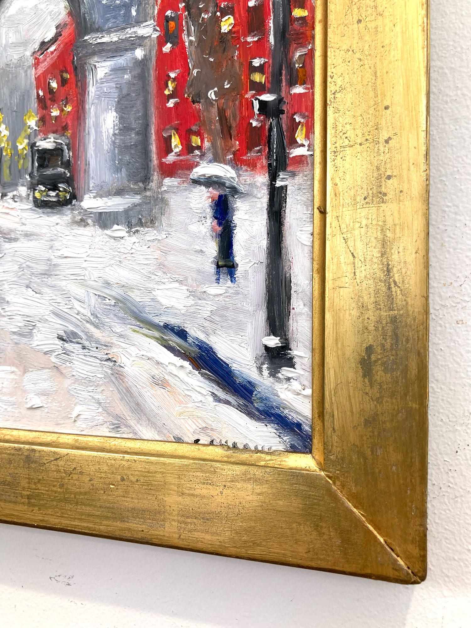 Peinture à l'huile impressionniste « Snow by Washington Square Park » de Greenwich Village en vente 8