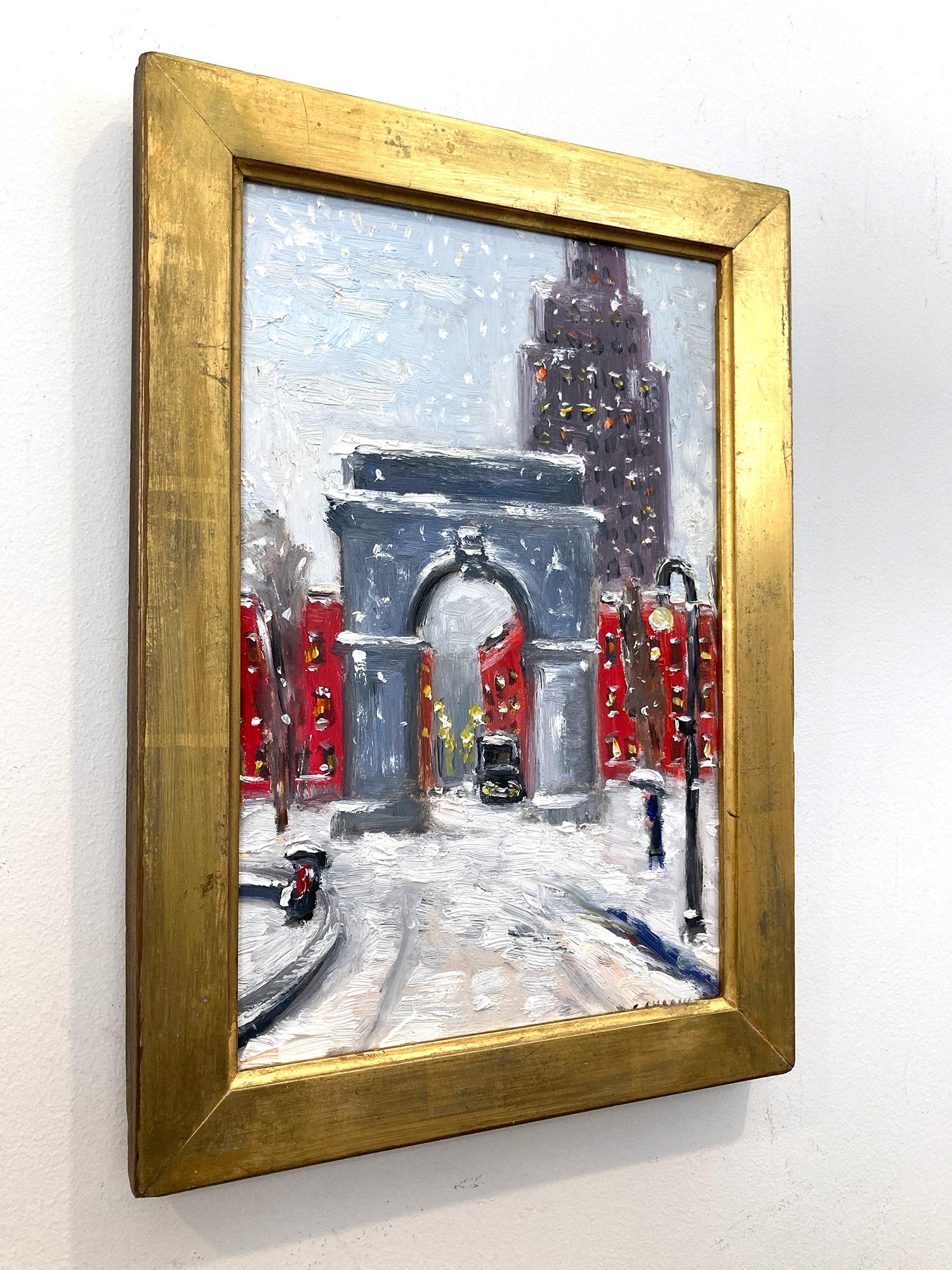 Peinture à l'huile impressionniste « Snow by Washington Square Park » de Greenwich Village en vente 5