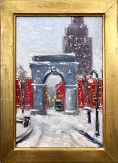 Peinture à l'huile impressionniste « Snow by Washington Square Park » de Greenwich Village