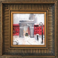 "Snow by Washington Square Park" Impressionist Oil Painting in Greenwich Village