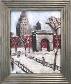 "Snow by Washington Square Park" Impressionist Snow Scene Style of Guy Wiggins
