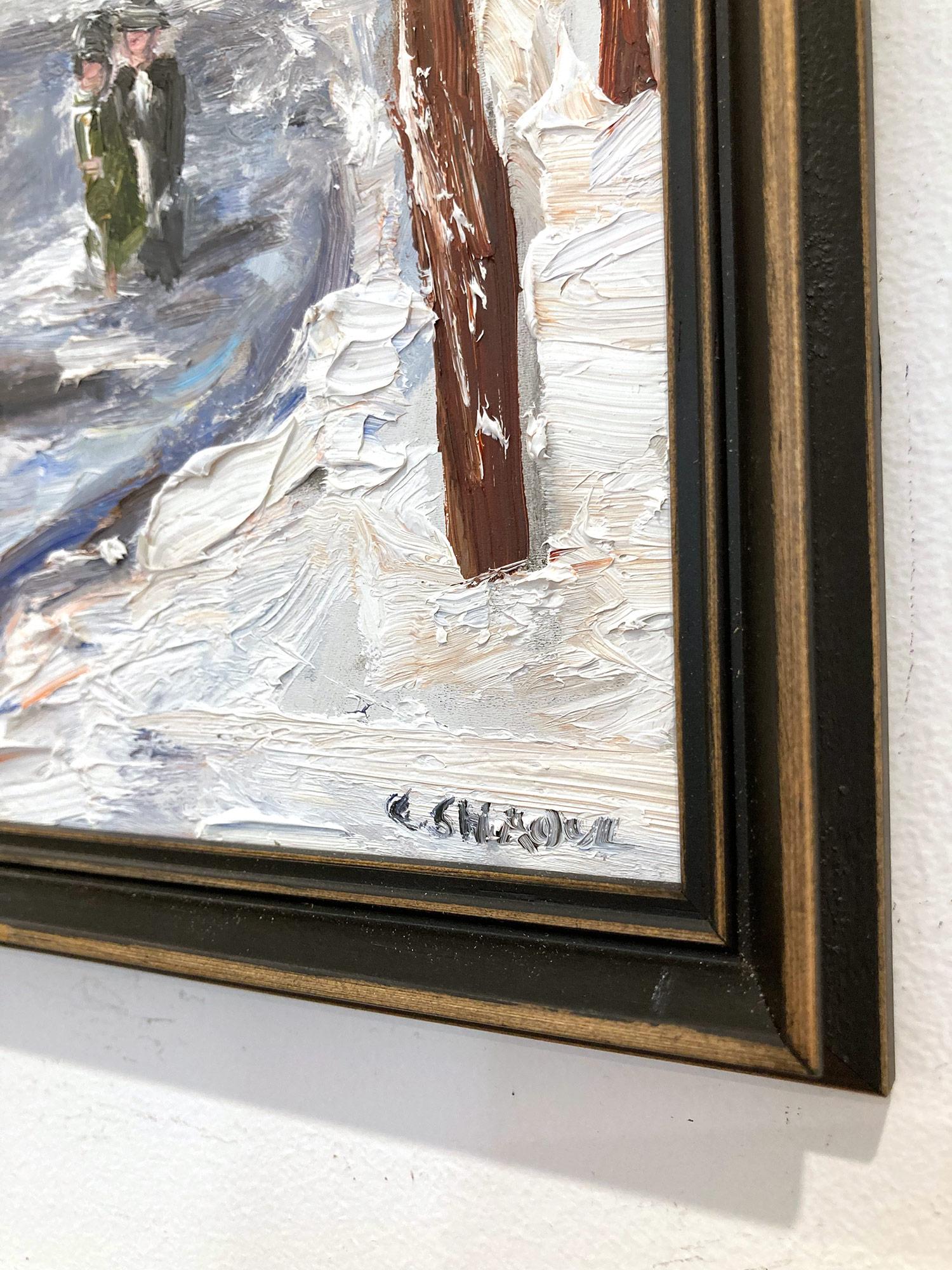 Peinture à l'huile impressionniste « Snow in Flatiron » représentant une scène de neige, style Guy Wiggins  en vente 5