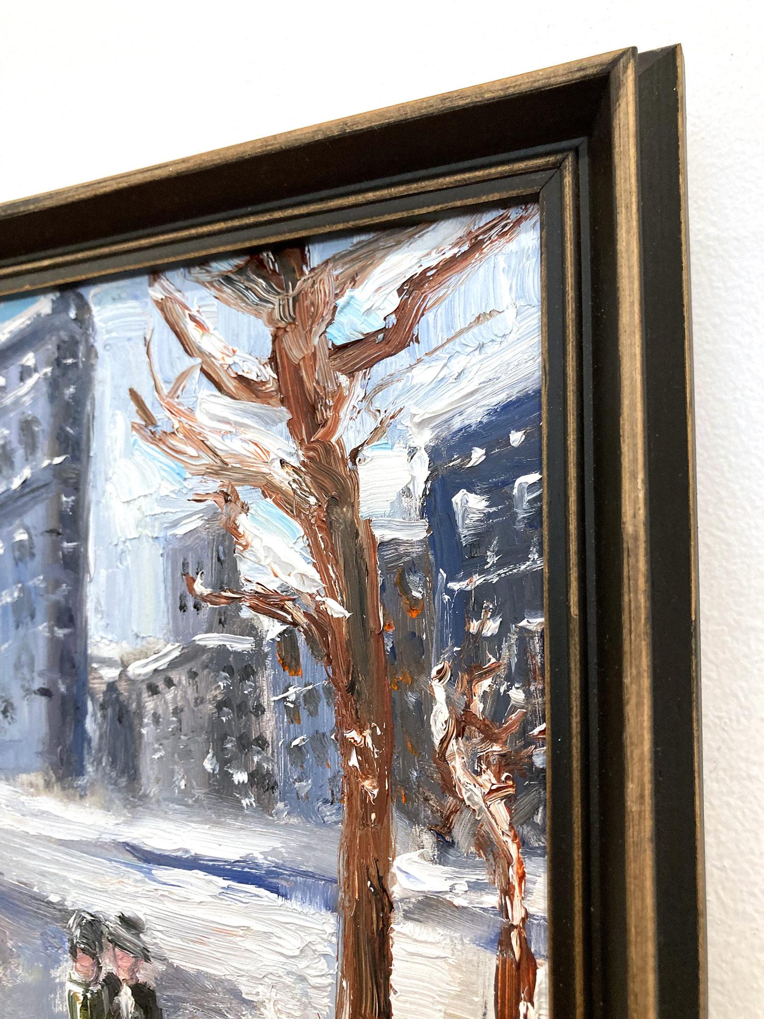 Peinture à l'huile impressionniste « Snow in Flatiron » représentant une scène de neige, style Guy Wiggins  en vente 6