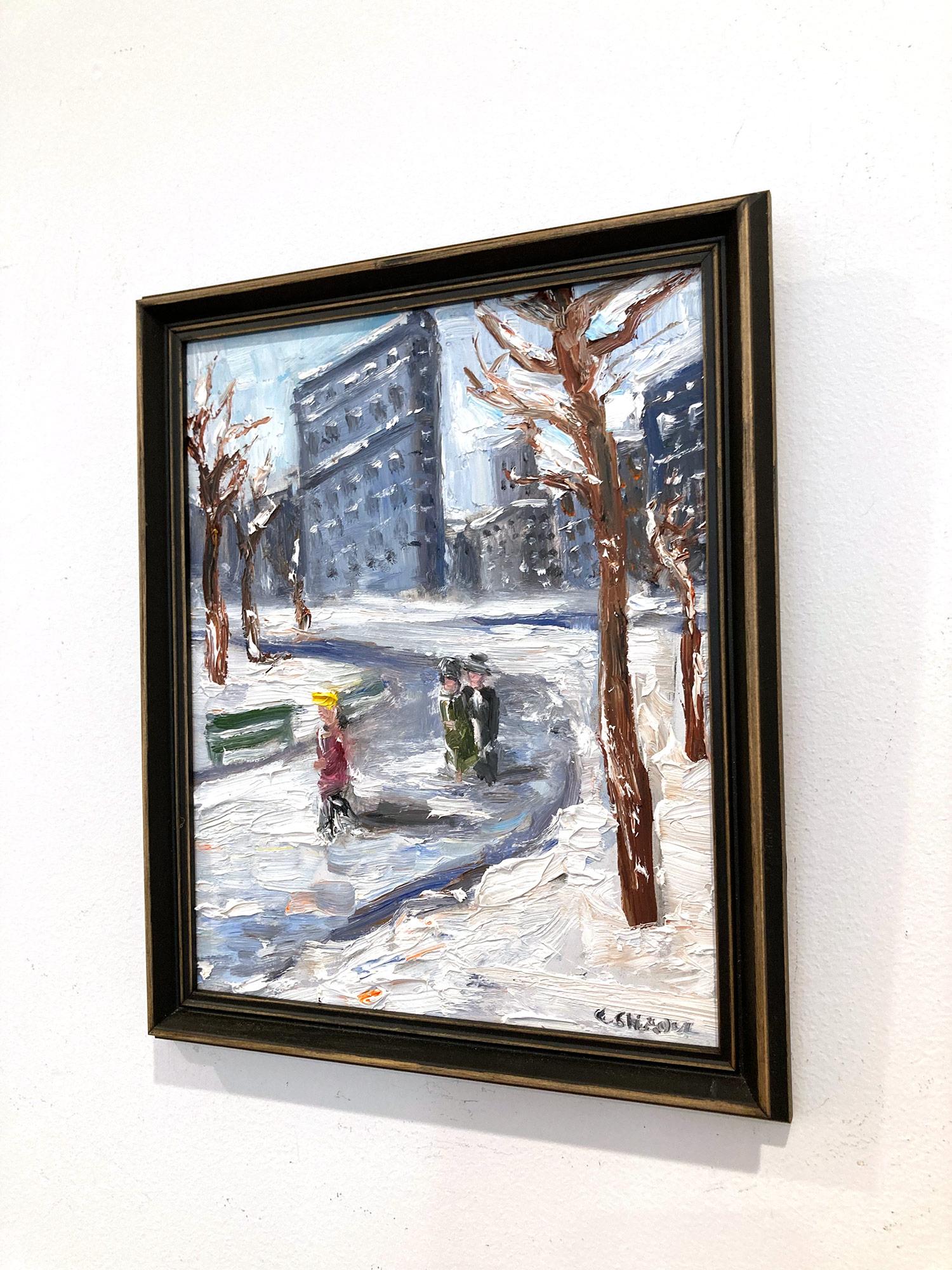 Peinture à l'huile impressionniste « Snow in Flatiron » représentant une scène de neige, style Guy Wiggins  en vente 7