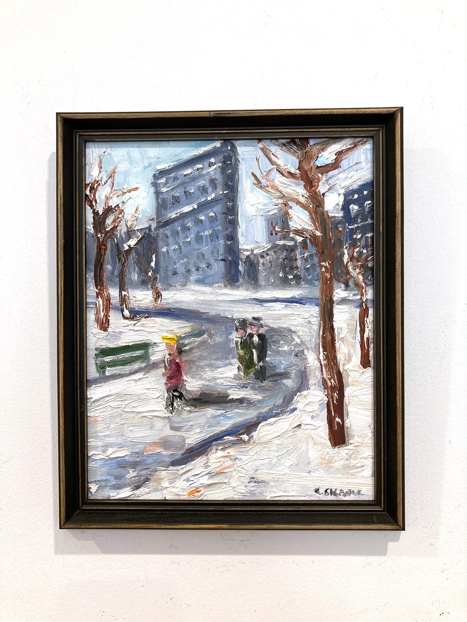 Peinture à l'huile impressionniste « Snow in Flatiron » représentant une scène de neige, style Guy Wiggins  en vente 8