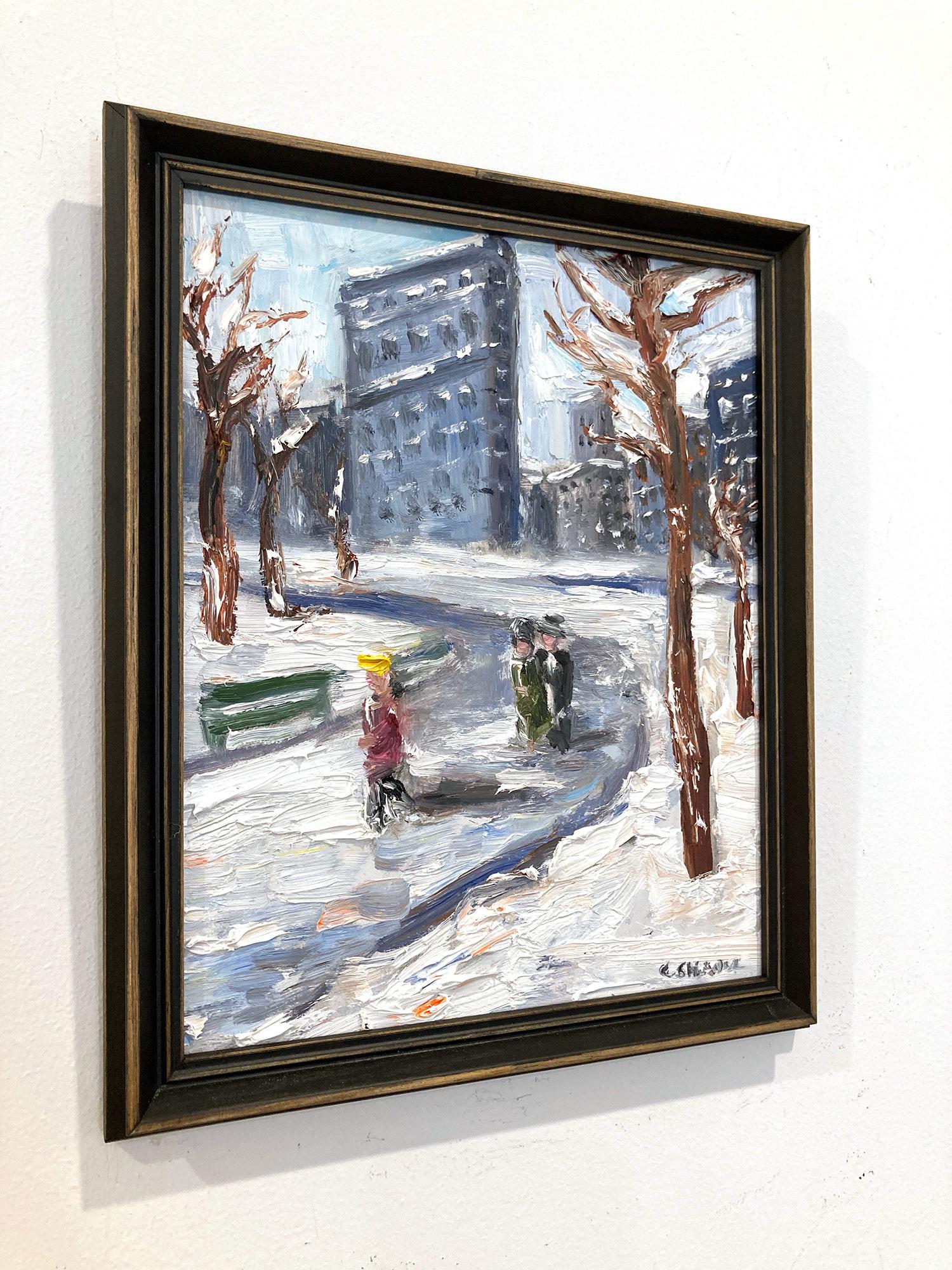 Peinture à l'huile impressionniste « Snow in Flatiron » représentant une scène de neige, style Guy Wiggins  en vente 9