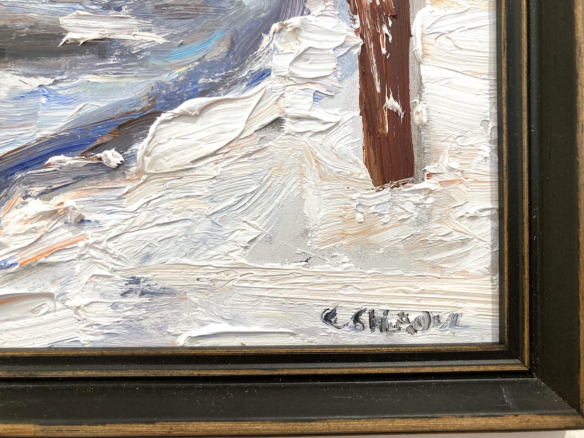 Peinture à l'huile impressionniste « Snow in Flatiron » représentant une scène de neige, style Guy Wiggins  en vente 2