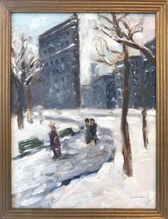 "Snow in Flatiron" Impressionist Oil Painting Snow Scene Style of Guy Wiggins 