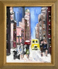 Cindy Shaoul - "Snow in NYC" Impressionist Oil Painting in Style of Guy Wiggins Framed "Snow in NYC" Impressionist Oil Painting in Style of Guy Wiggins Framed