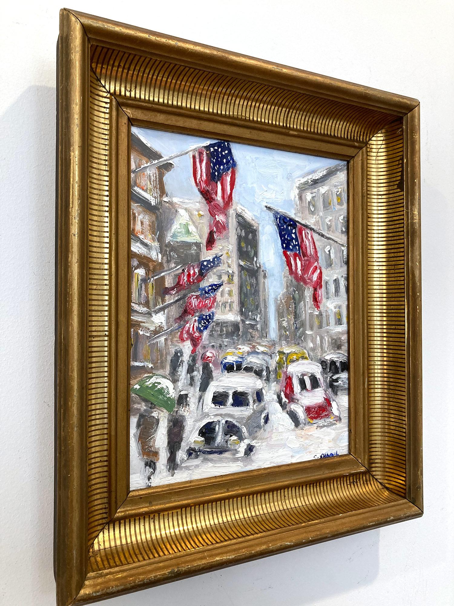 Peinture à l'huile impressionniste « Snow in NYC » de la ville de New York dans le style de Guy Wiggins 6