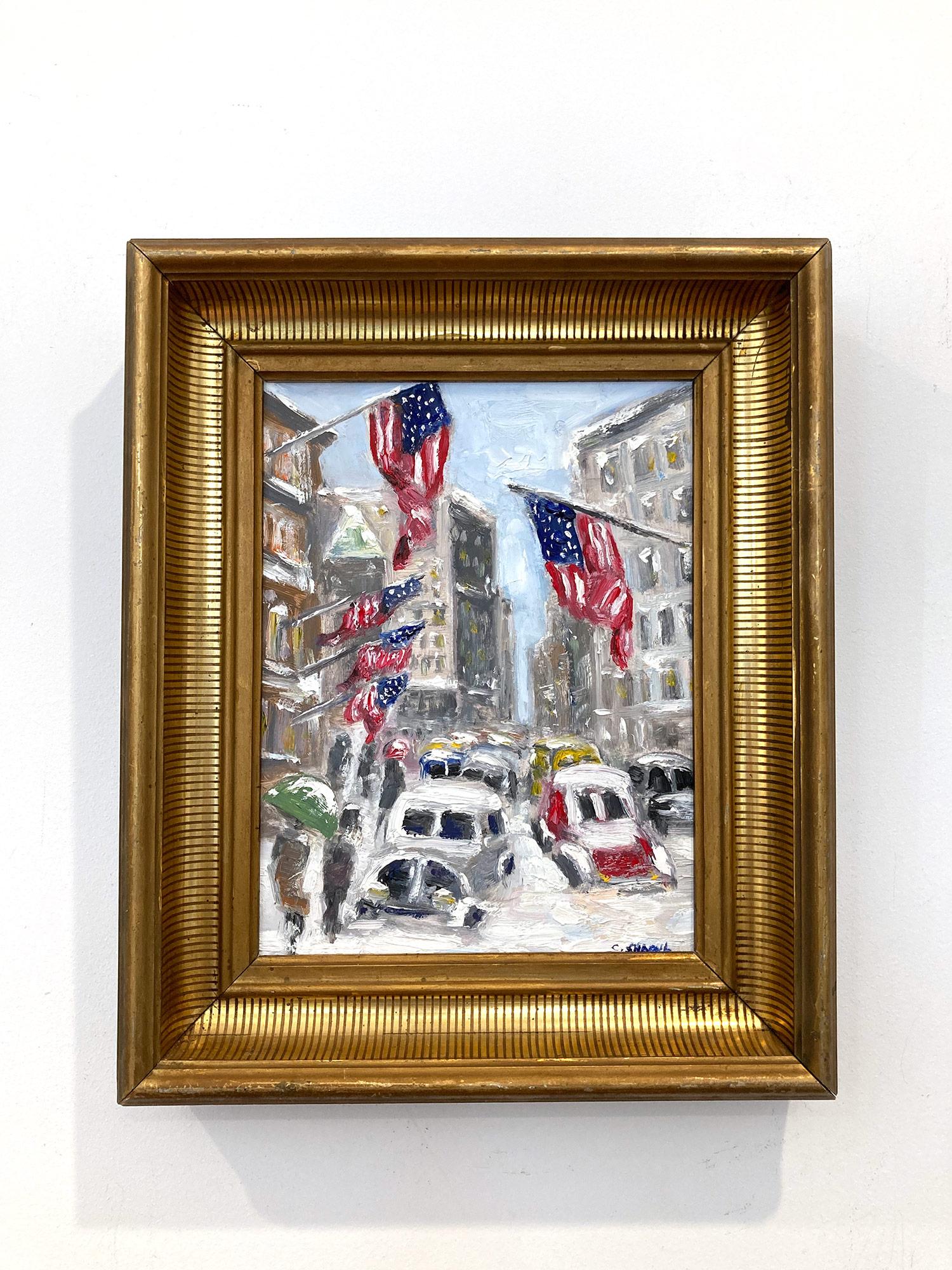 Peinture à l'huile impressionniste « Snow in NYC » de la ville de New York dans le style de Guy Wiggins 7