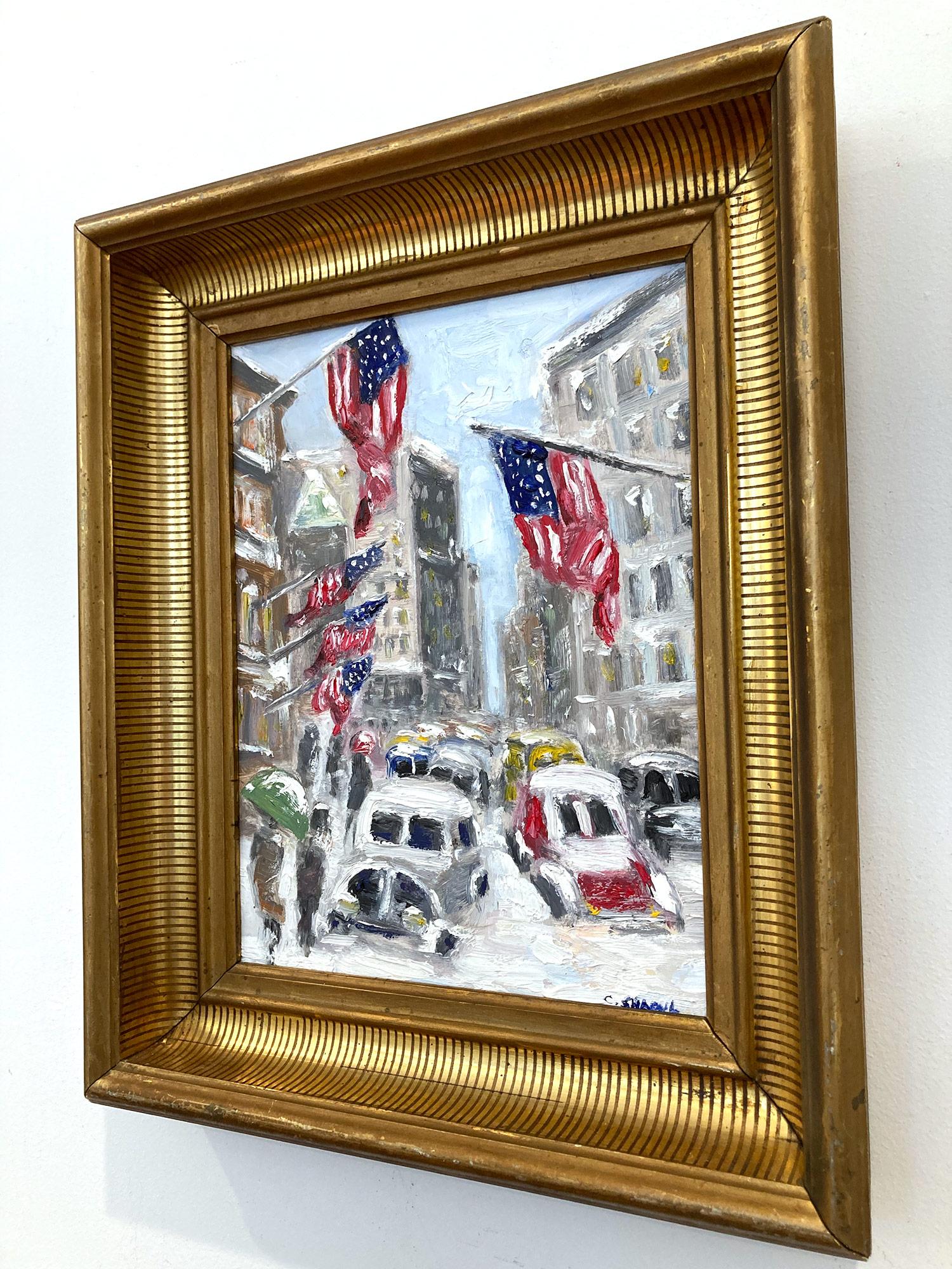 Peinture à l'huile impressionniste « Snow in NYC » de la ville de New York dans le style de Guy Wiggins 8