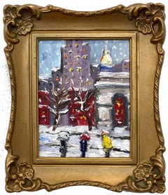 "Snow in Washington Sq. Park" Impressionist Oil Painting in Style of Guy Wiggins