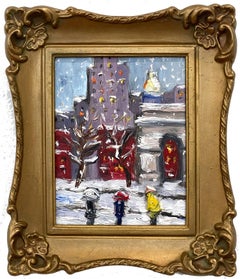 Snow in Washington Sq. Park Impressionistisches lgemlde im Stil von Guy Wiggins