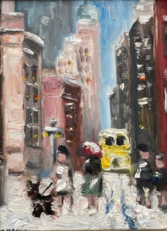 "Snow on 5th Avenue" Impressionist Oil Painting Style of Guy Wiggins Snow Scene