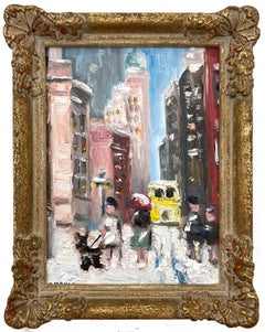 "Snow on 5th Avenue" Impressionist Oil Painting Style of Guy Wiggins Snow Scene