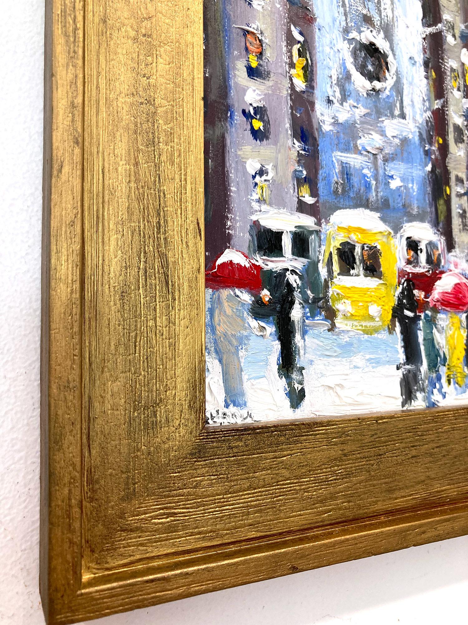 „Snow on Downtown Wall St“ NYC Impressionistisches Ölgemälde im Stil von Guy Wiggins im Angebot 6
