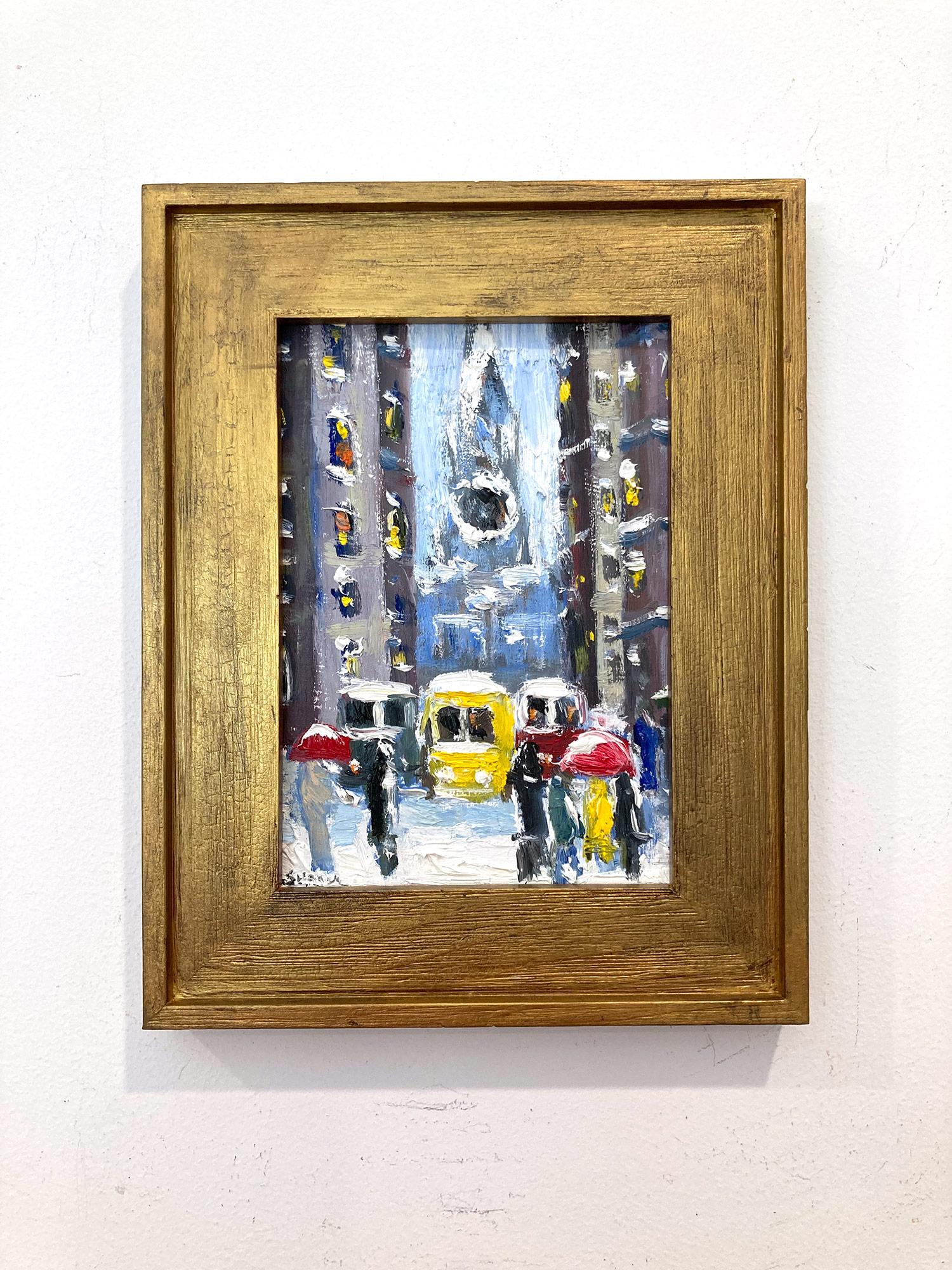 „Snow on Downtown Wall St“ NYC Impressionistisches Ölgemälde im Stil von Guy Wiggins im Angebot 7