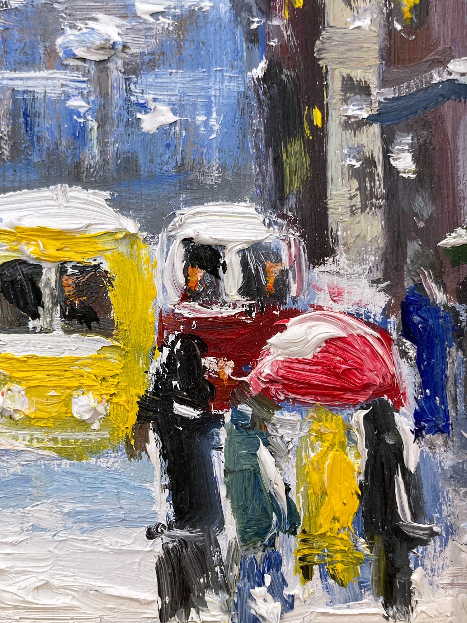 „Snow on Downtown Wall St“ NYC Impressionistisches Ölgemälde im Stil von Guy Wiggins (Amerikanischer Impressionismus), Painting, von Cindy Shaoul