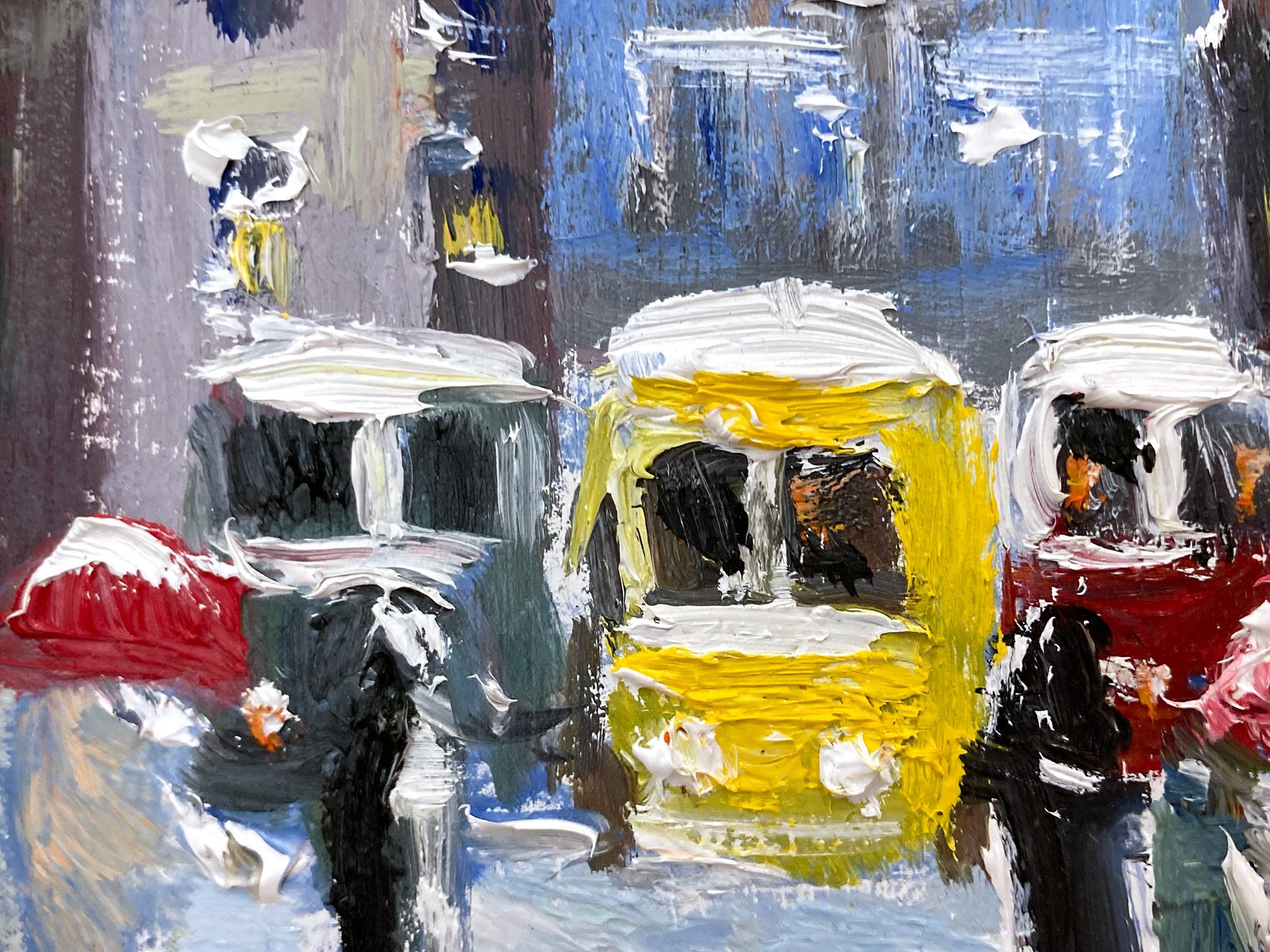 „Snow on Downtown Wall St“ NYC Impressionistisches Ölgemälde im Stil von Guy Wiggins im Angebot 1
