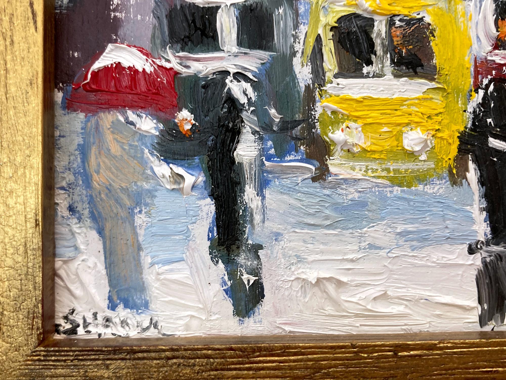 „Snow on Downtown Wall St“ NYC Impressionistisches Ölgemälde im Stil von Guy Wiggins im Angebot 2