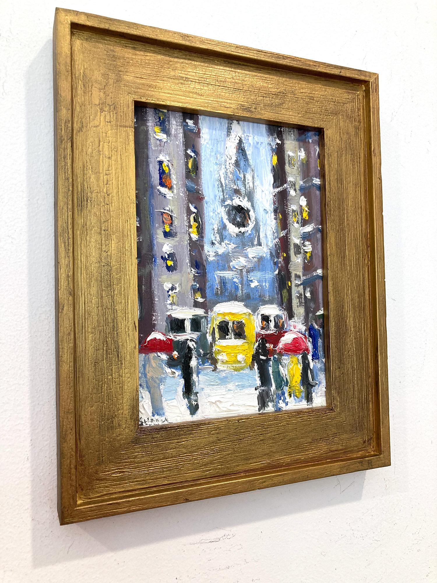 „Snow on Downtown Wall St“ NYC Impressionistisches Ölgemälde im Stil von Guy Wiggins im Angebot 4