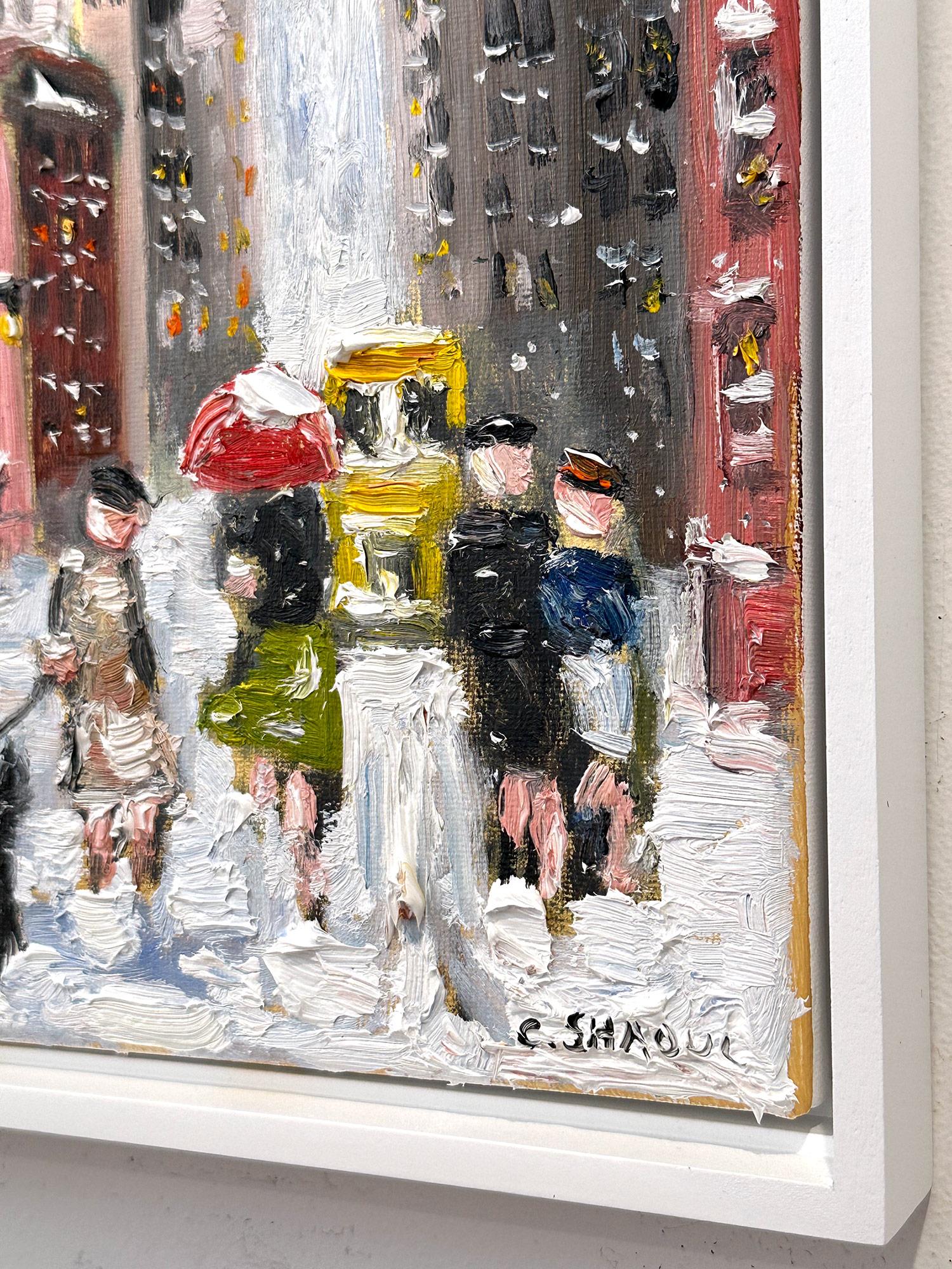 « Snow on Fifth Ave » NYC Peinture à l'huile impressionniste de Guy Wiggins  en vente 11