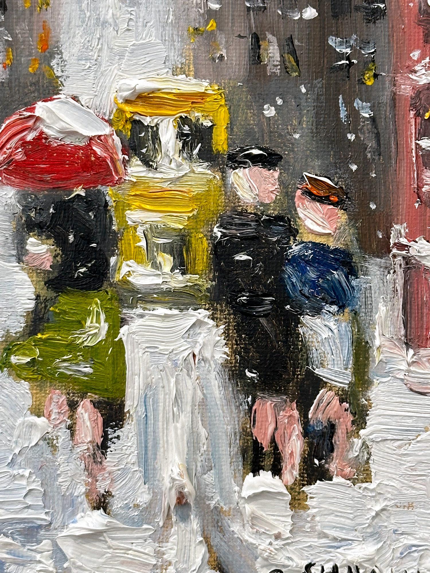 „Snow on Fifth Ave“ NYC Impressionistisches Ölgemälde im Stil von Guy Wiggins, NYC  im Angebot 1