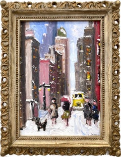 "Snow on Fifth" NYC Impressionist Oil Painting Snow Scene Style of Guy Wiggins 