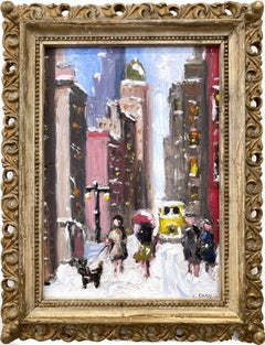 "Snow on Fifth" NYC Impressionist Oil Painting Snow Scene Style of Guy Wiggins
