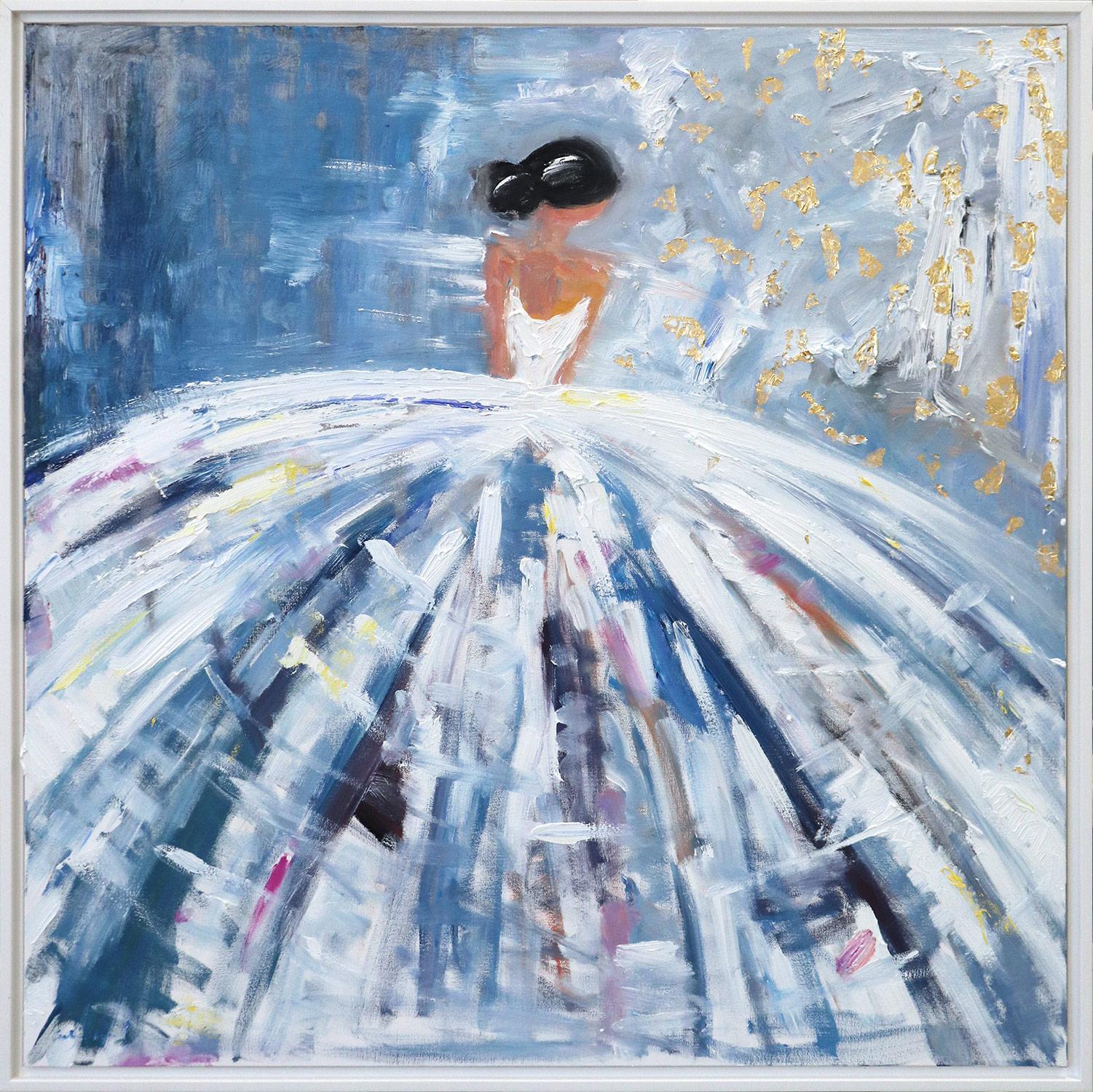 Cindy Shaoul "Sophie" Abstract Figure of a Woman in Wide Dress Oil Painting on Canvas at