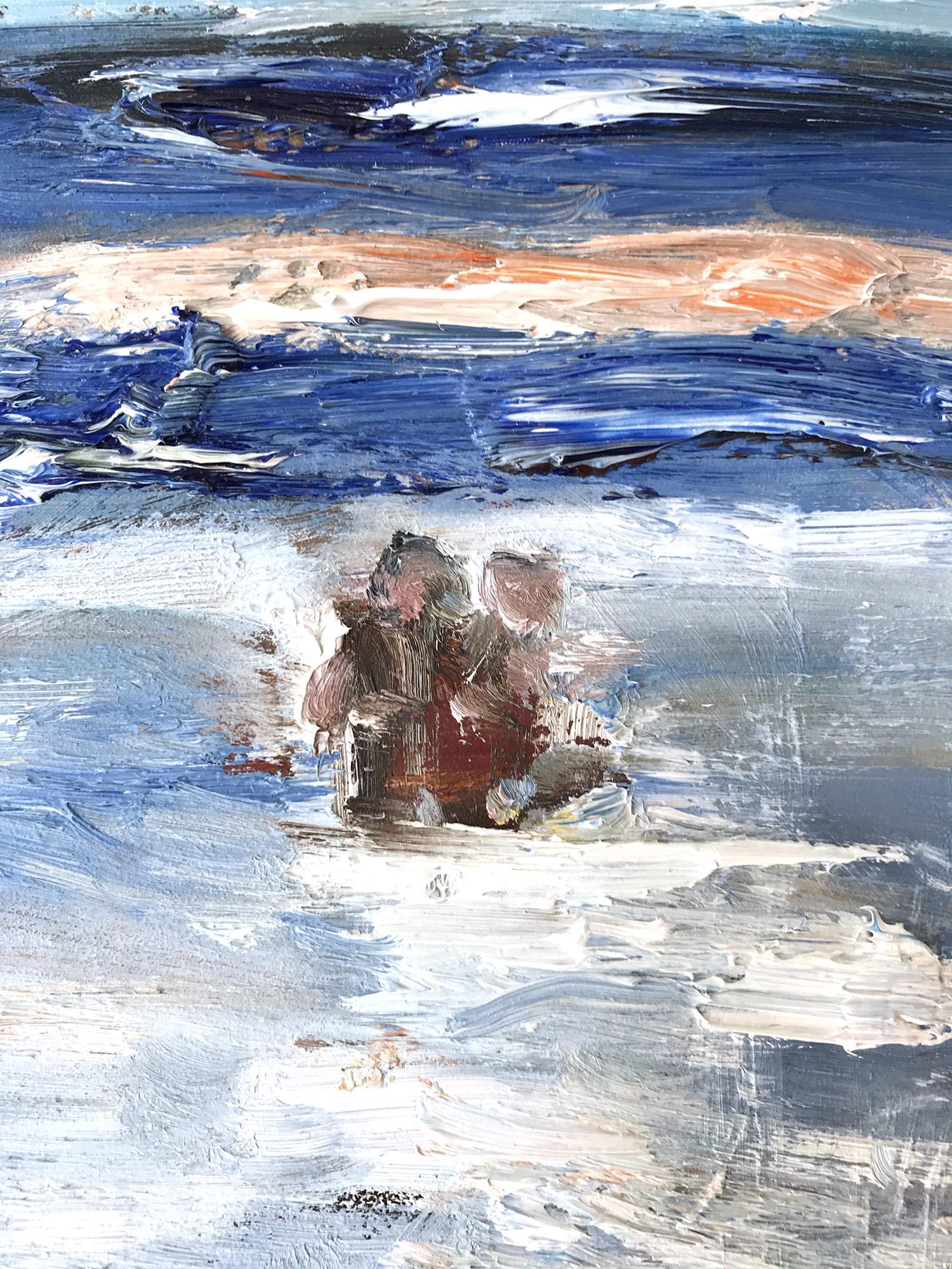 Impressionistisches Ölgemälde „Splashes at the Beach“ auf Tafel, Strandszene im Angebot 2