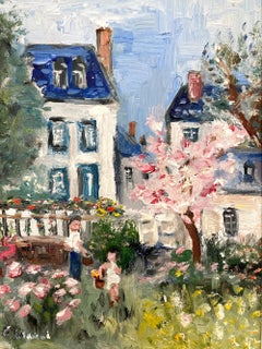 "Spring Blooms in the Garden" Impressionistic Scene in style of Claude Monet
