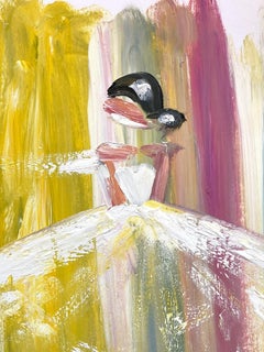"Spring in Yves Saint Laurent" French Haute Couture Gown Oil Painting on Paper