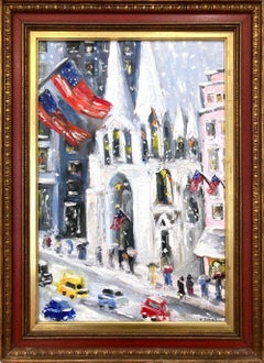 "St. Patrick's Cathedral on Fifth" Impressionist Oil Painting Snow New York City