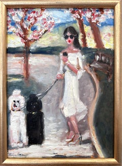 "Stepping Out At the Park" Plein Air Oil Painting in NYC Central Park w Poodles